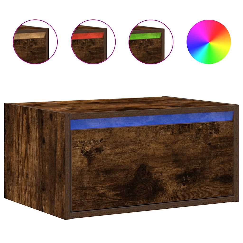 Tables de chevet murales avec lumières LED 2 pcs chêne fumé - XIOS