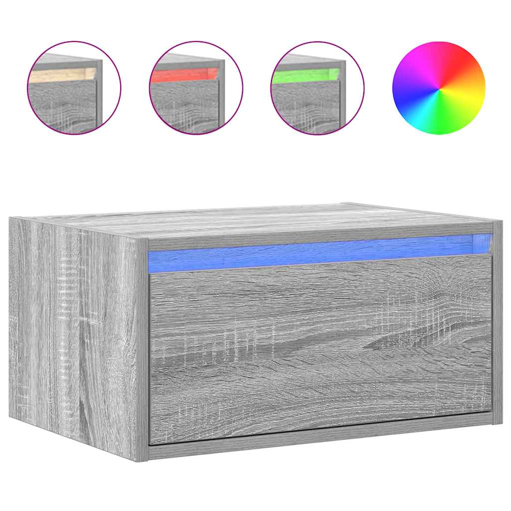 Table de chevet murale avec lumières LED sonoma gris - XIOS