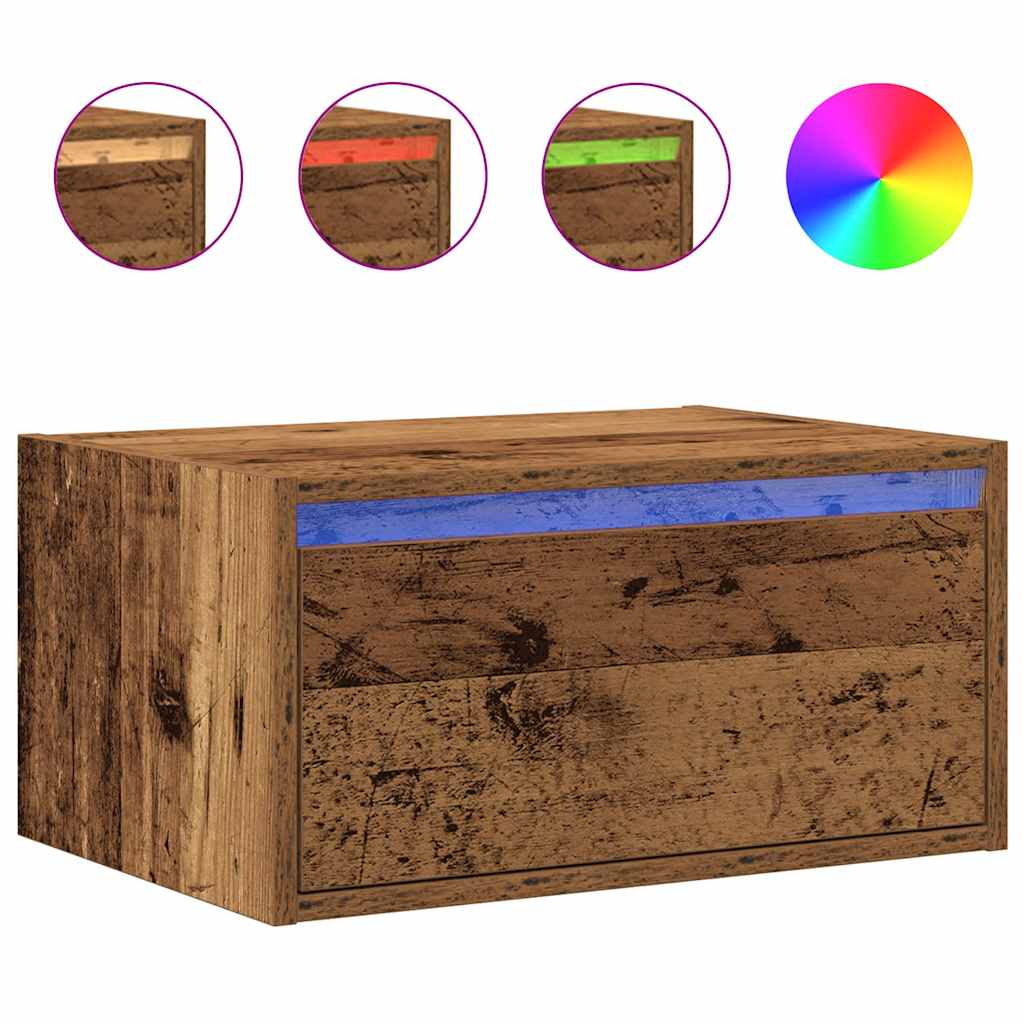 Table de chevet murale avec lumières LED vieux bois - XIOS