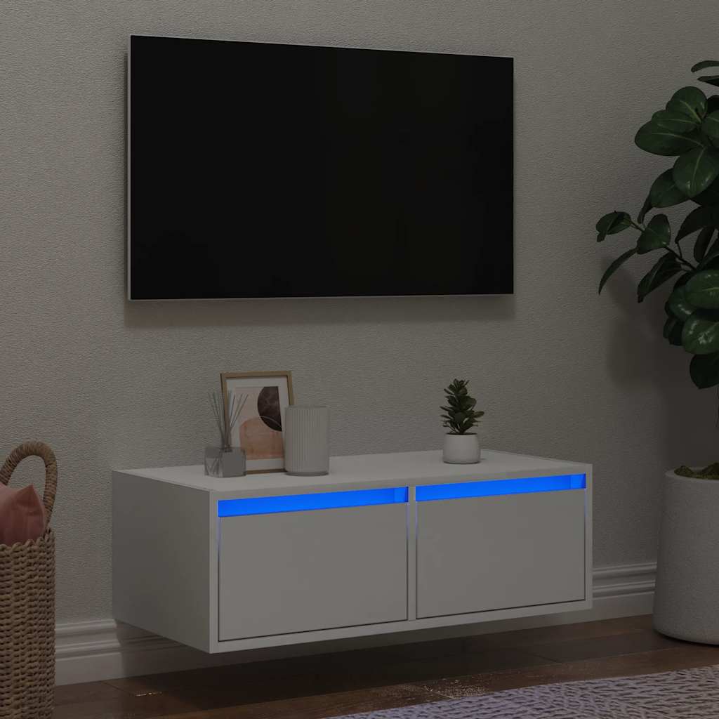 Meuble TV avec lumières LED blanc 75x35,5x25 cm - XIOS