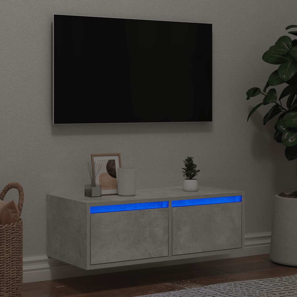 Meuble TV avec lumières LED gris béton 75x35,5x25 cm - XIOS