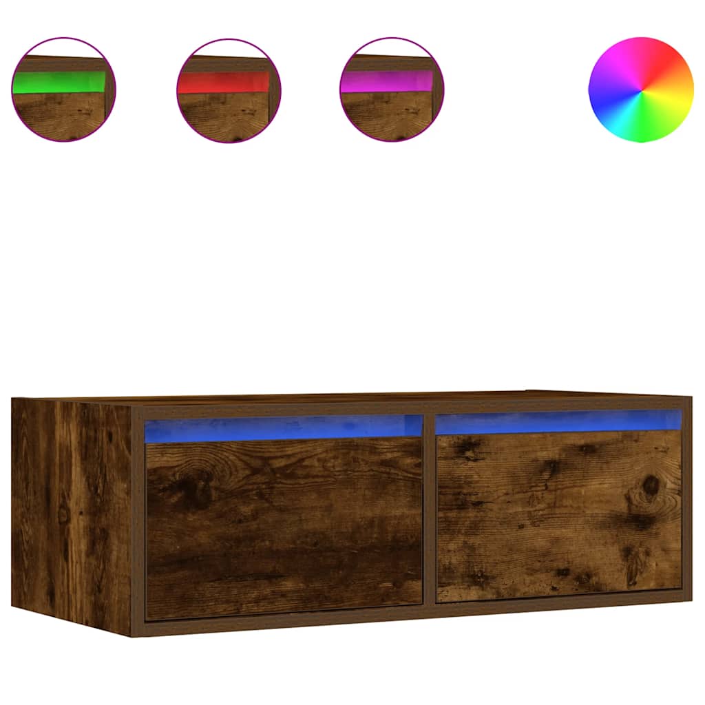 Meuble TV avec lumières LED chêne fumé 75x35,5x25 cm - XIOS