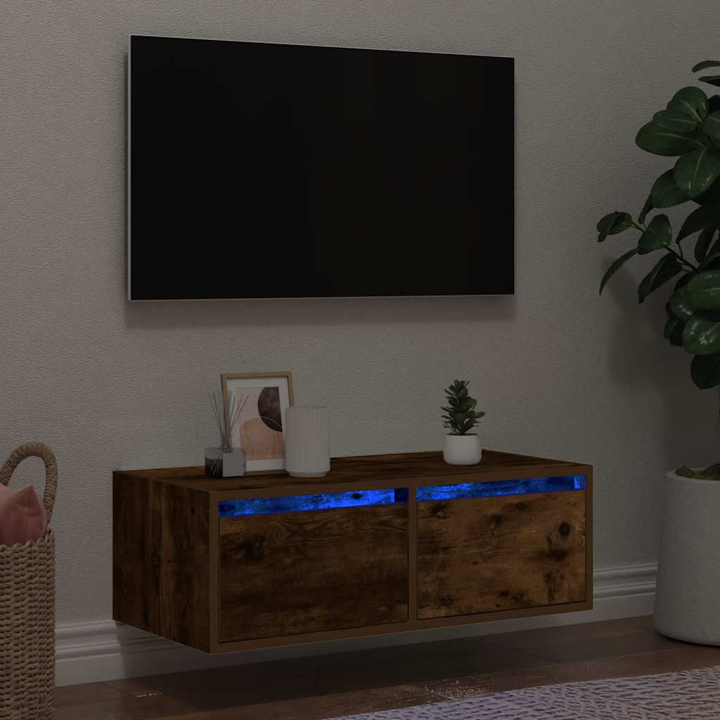 Meuble TV avec lumières LED chêne fumé 75x35,5x25 cm - XIOS