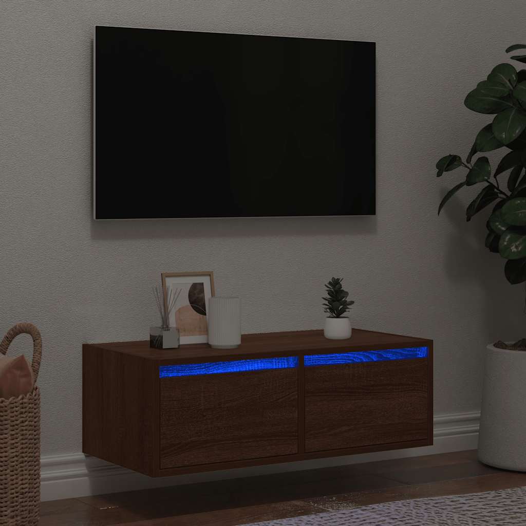 Meuble TV avec lumières LED chêne marron 75x35,5x25 cm - XIOS