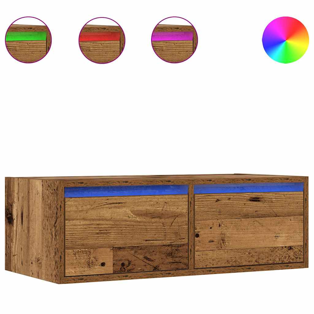 Meuble TV avec lumières LED vieux bois 75x35,5x25 cm - XIOS