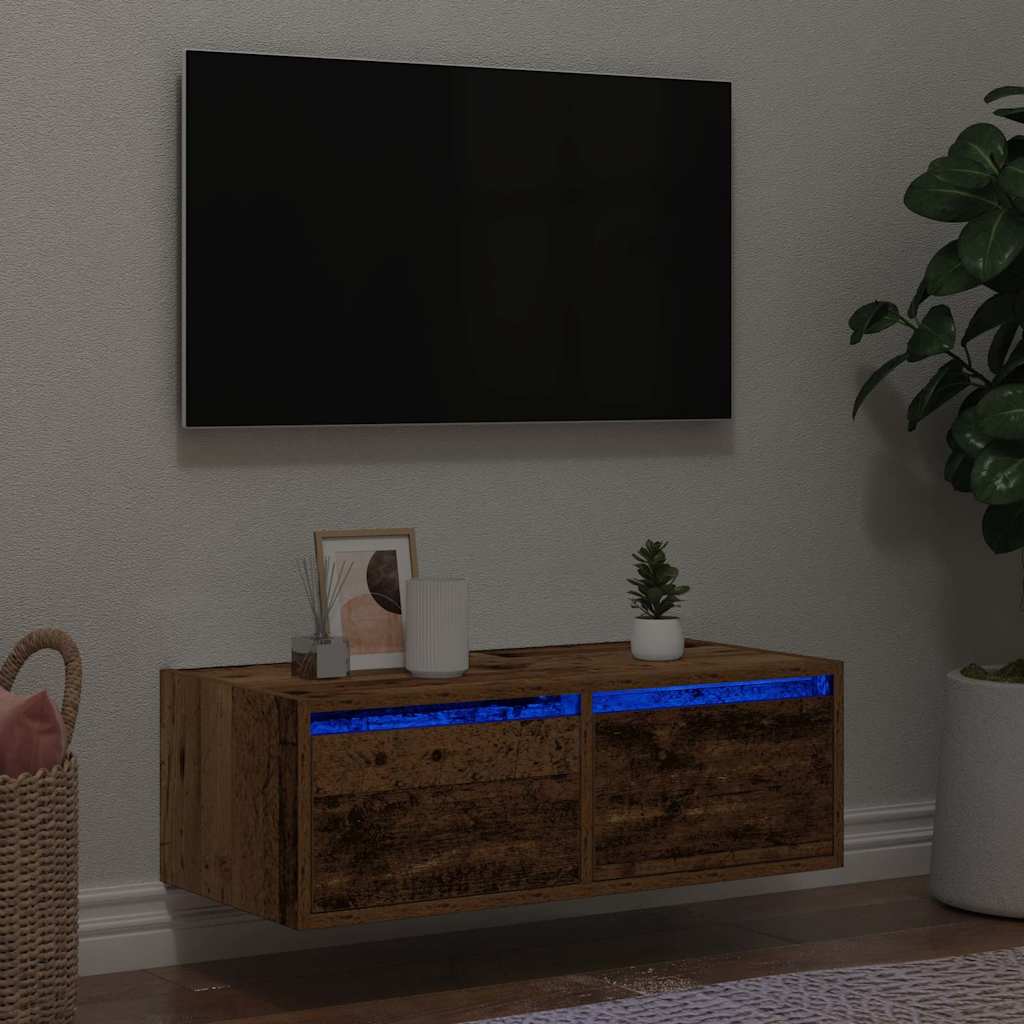 Meuble TV avec lumières LED vieux bois 75x35,5x25 cm - XIOS