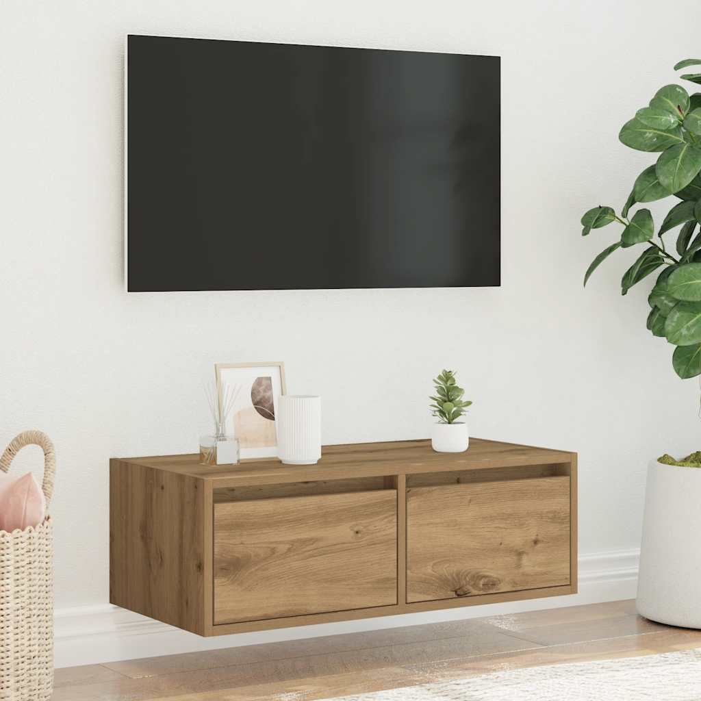 Meuble TV avec lumières LED chêne artisanal 75x35,5x25 cm - XIOS