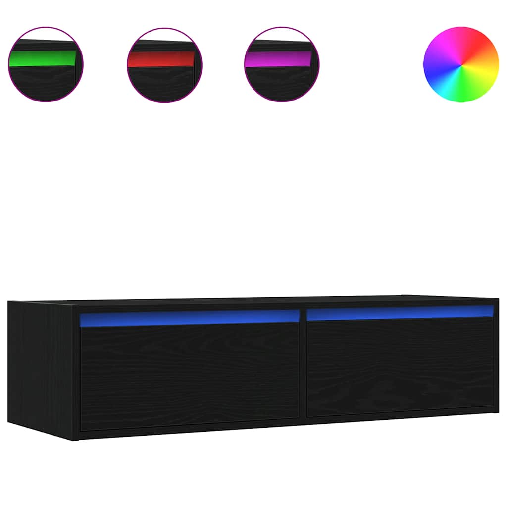 Meuble TV avec lumières LED chêne noir 100X35,5x25 cm - XIOS