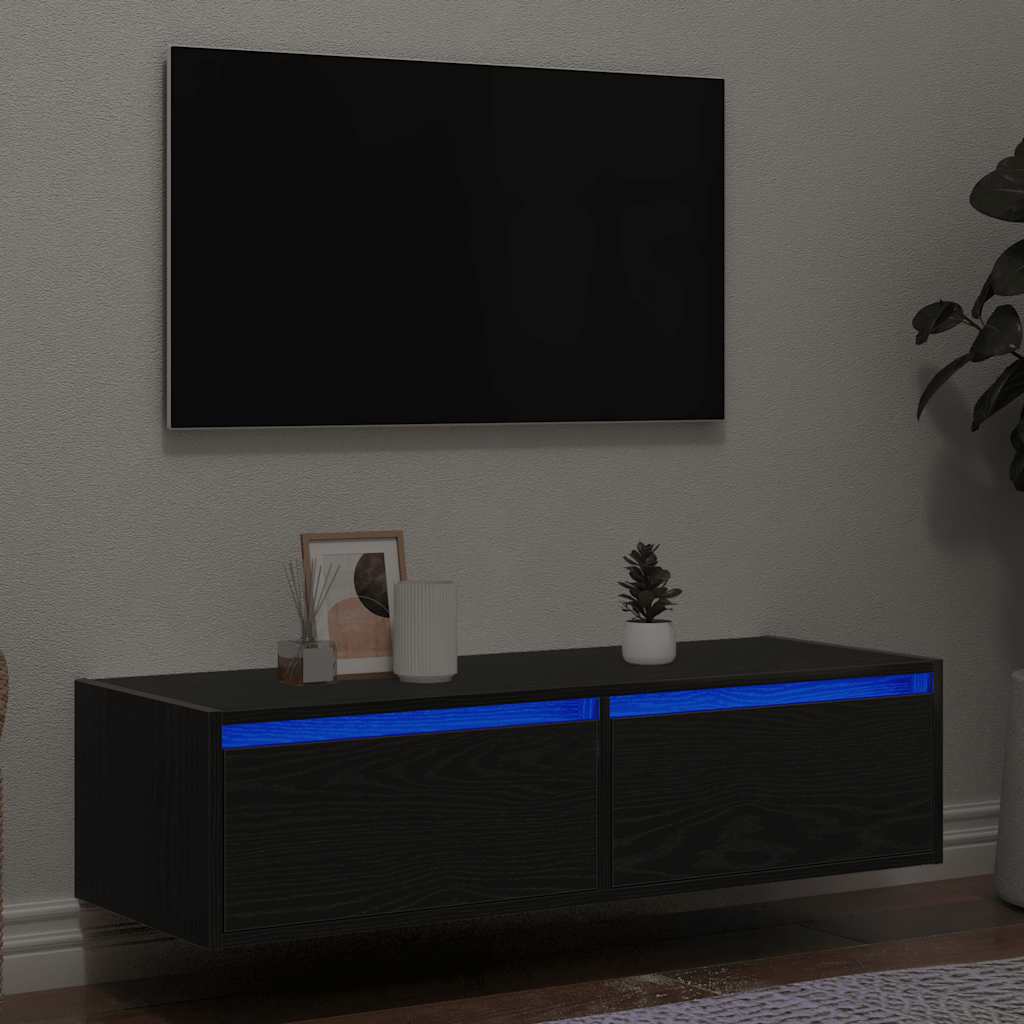 Meuble TV avec lumières LED chêne noir 100X35,5x25 cm - XIOS