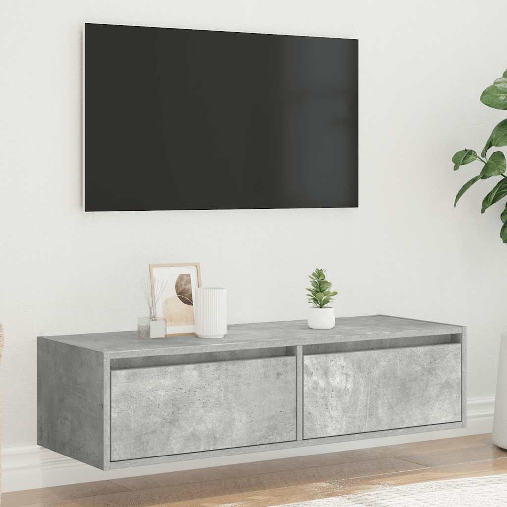 Meuble TV avec lumières LED gris béton 100X35,5x25 cm - XIOS