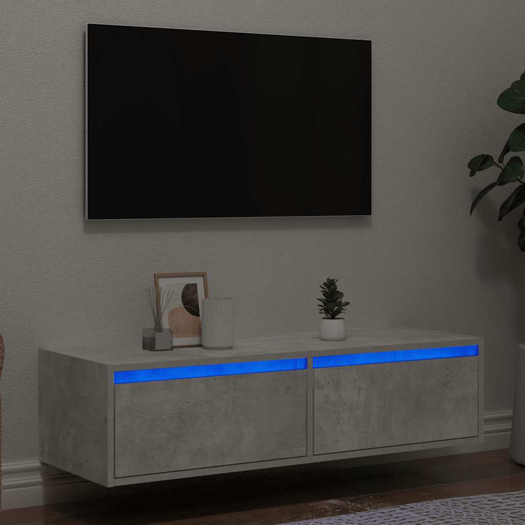 Meuble TV avec lumières LED gris béton 100X35,5x25 cm - XIOS