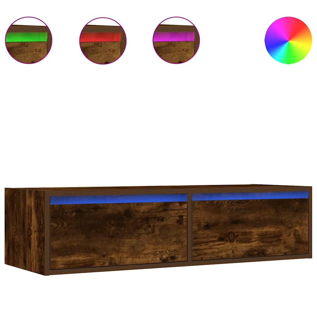 Meuble TV avec lumières LED chêne fumé 100X35,5x25 cm - XIOS