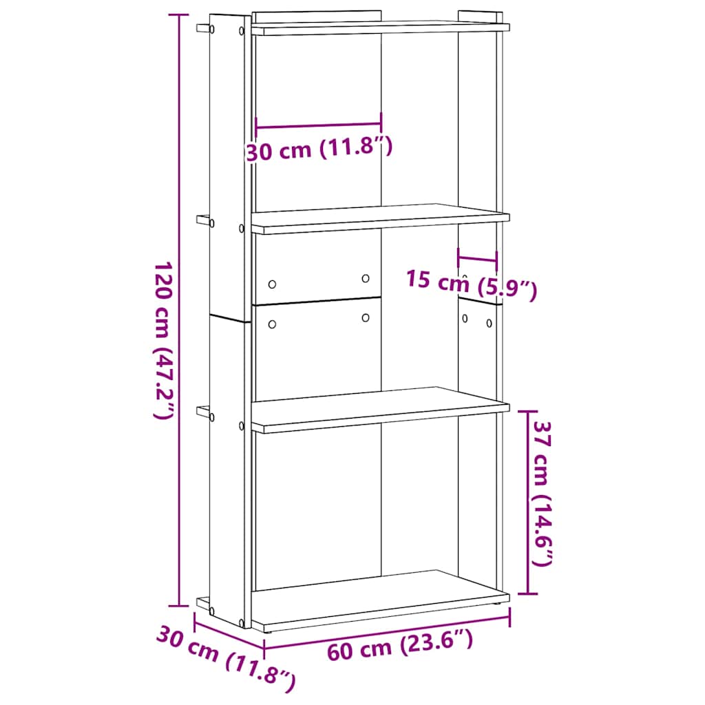 Bibliothèque à 3 niveaux vieux bois 60x30x120cm bois ingénierie - XIOS