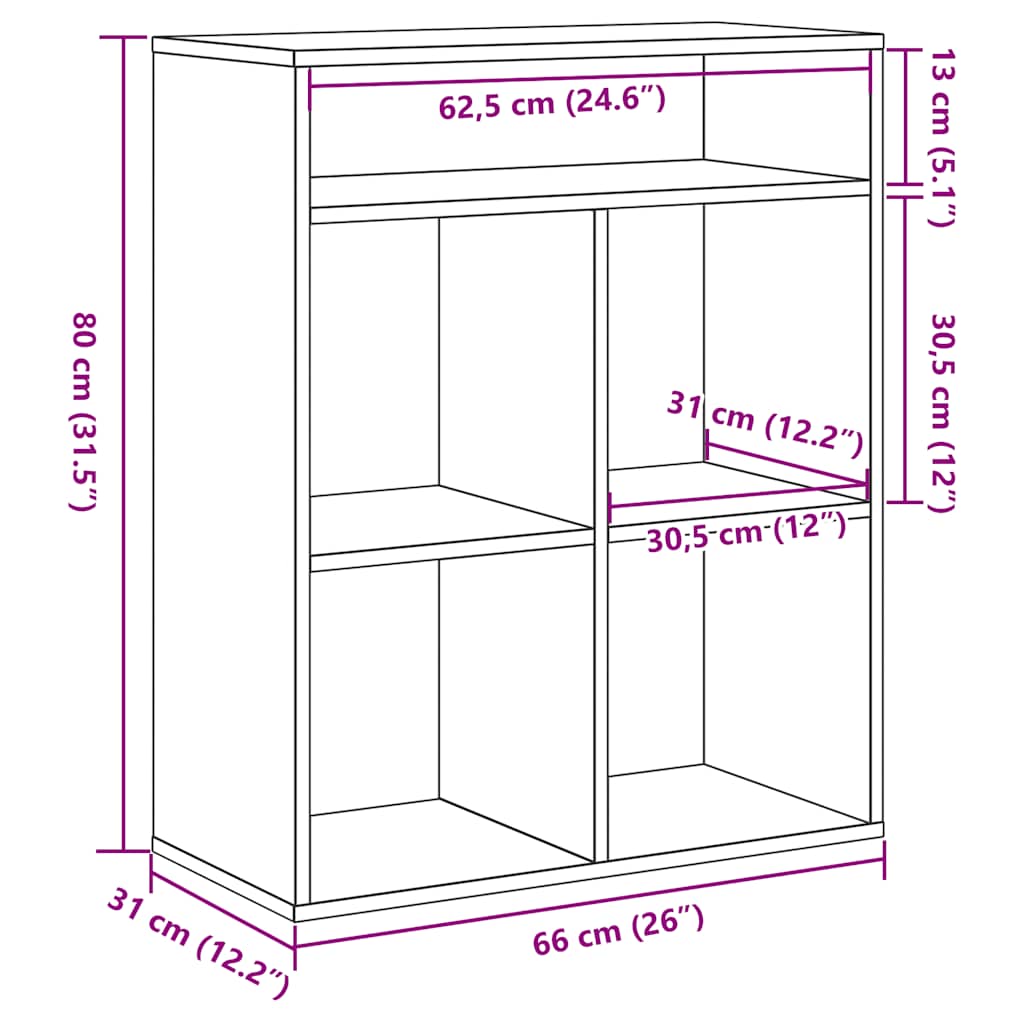 Bibliothèque chêne fumé 66x31x80 cm bois d'ingénierie