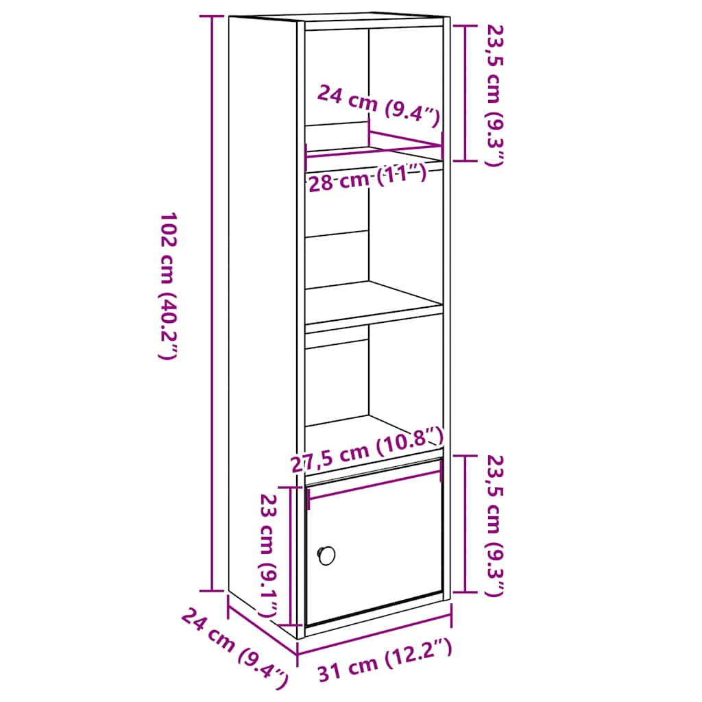 Bibliothèque blanc 31x24x102 cm bois d'ingénierie - XIOS