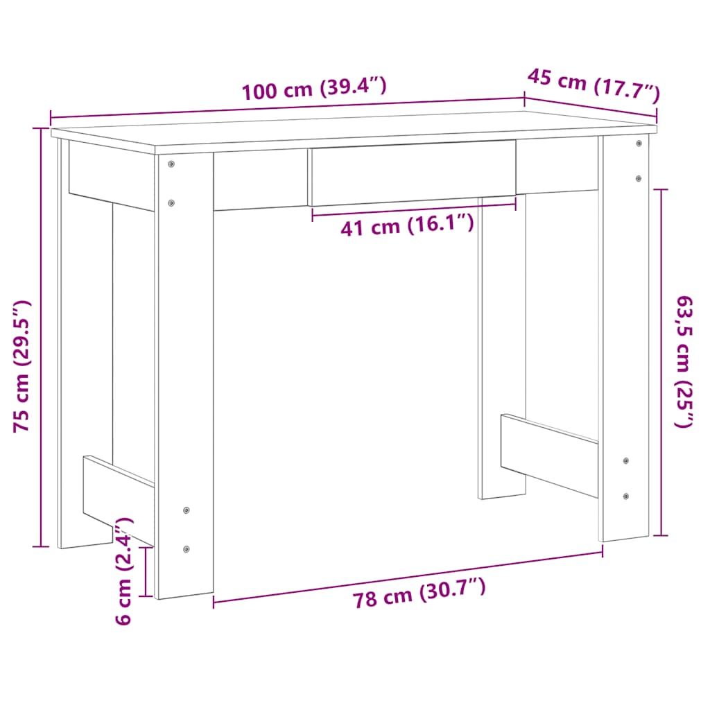 Bureau chêne artisanal 100x45x75 cm bois d'ingénierie - XIOS