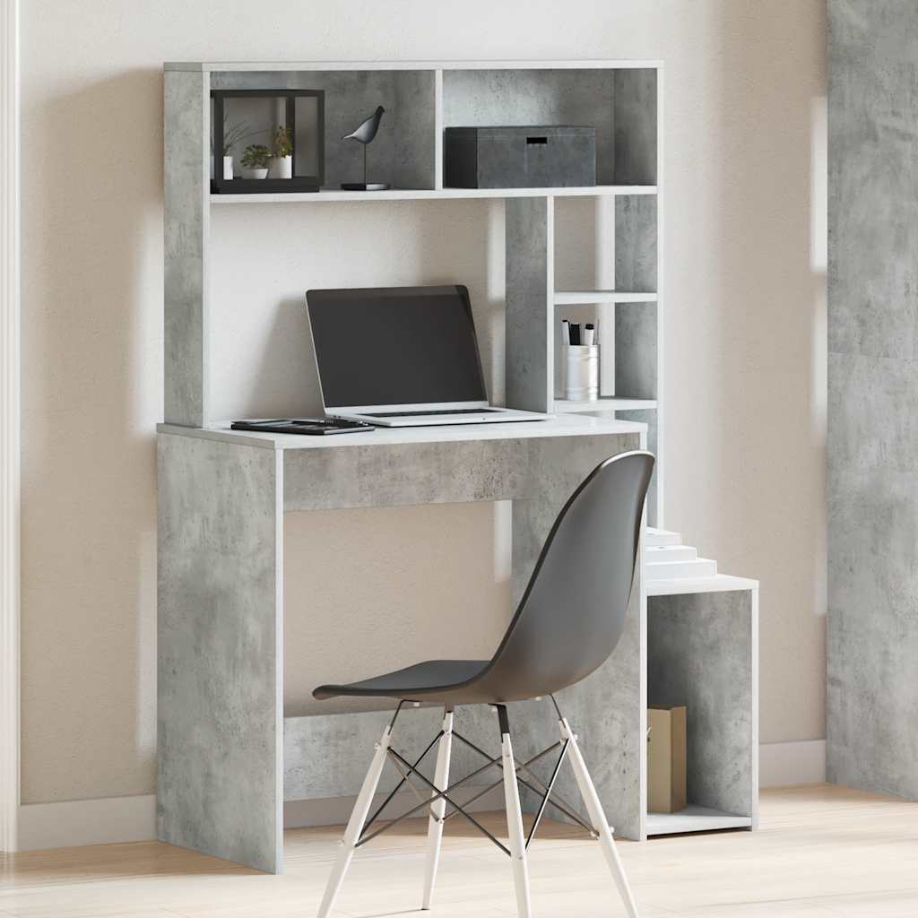 Bureau avec étagères gris béton 100x45x140 cm bois d'ingénierie - XIOS