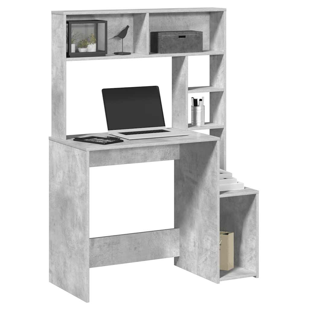Bureau avec étagères gris béton 100x45x140 cm bois d'ingénierie - XIOS