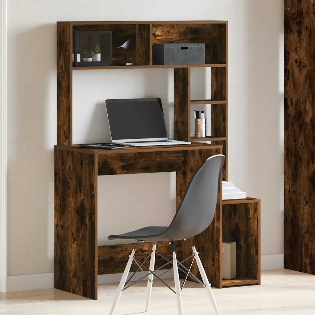 Bureau avec étagères chêne fumé 100x45x140 cm bois d'ingénierie - XIOS
