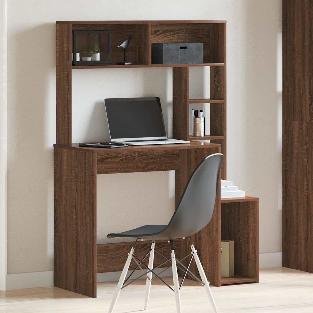 Bureau et étagères chêne marron 100x45x140 cm bois d'ingénierie - XIOS
