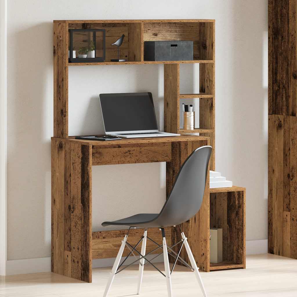 Bureau avec étagères vieux bois 100x45x140 cm bois d'ingénierie - XIOS