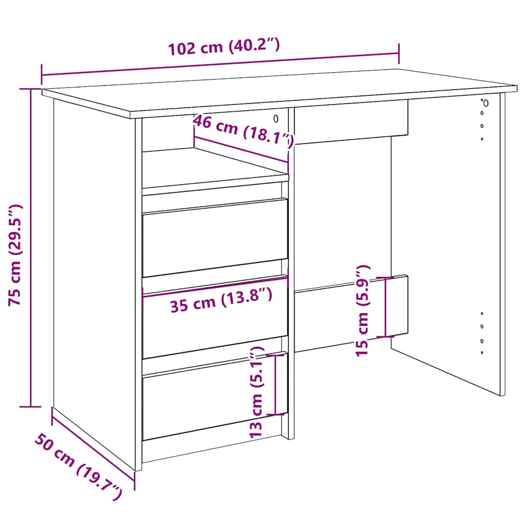 Bureau blanc 102x50x75 cm bois d'ingénierie - XIOS