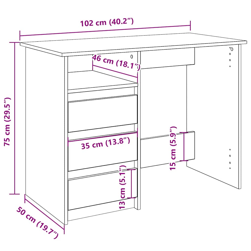 Bureau noir 102x50x75 cm bois d'ingénierie - XIOS