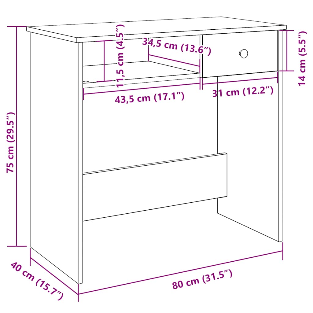 Bureau Chêne Sonoma 80x40x75 cm Aggloméré - XIOS