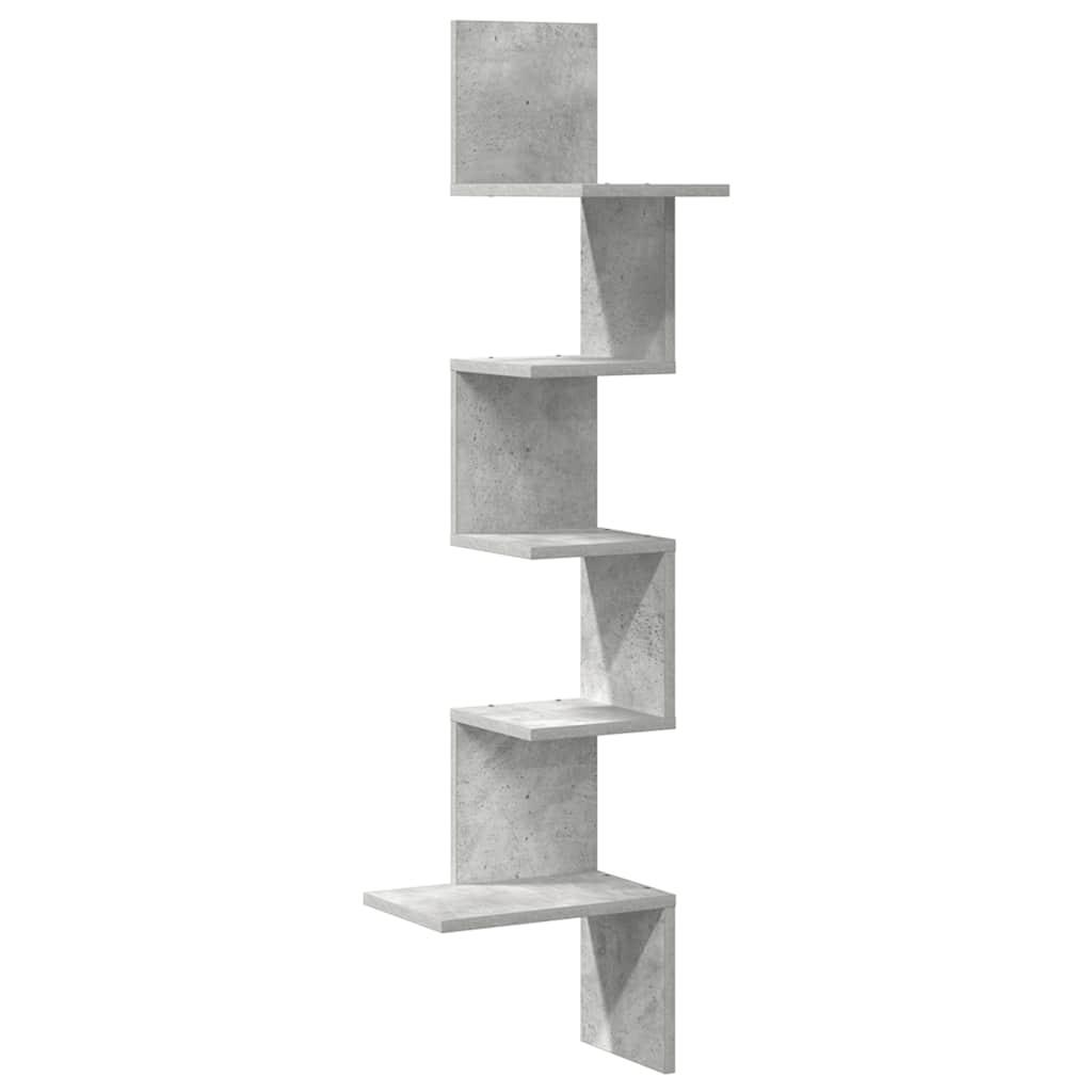 Étagère murale d'angle gris béton 32x32x127,5cm bois ingénierie - XIOS