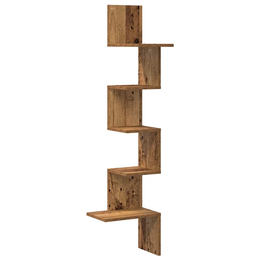 Étagère d'angle murale vieux bois 32x32x127,5cm bois ingénierie - XIOS