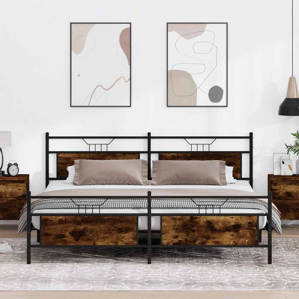 Cadre de lit en métal sans matelas chêne fumé 193x201 cm - XIOS