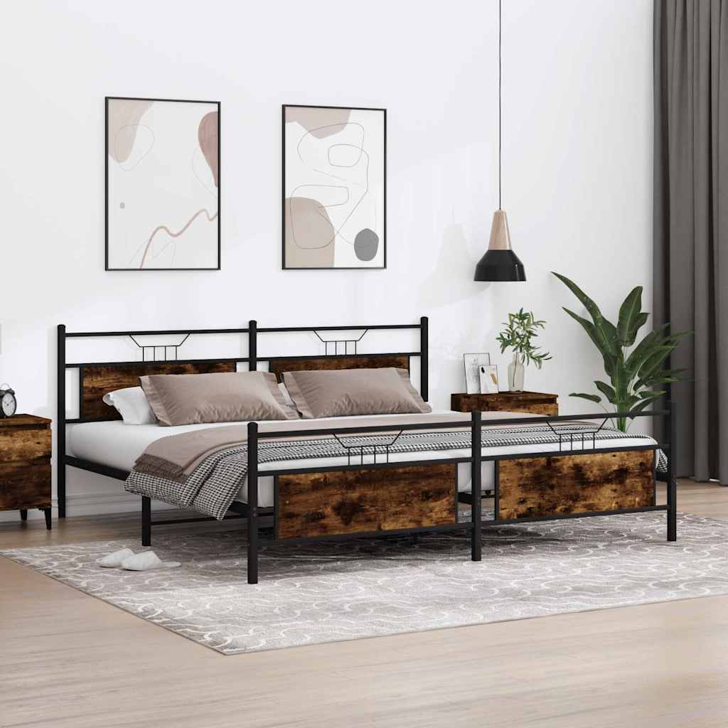 Cadre de lit en métal sans matelas chêne fumé 200x200 cm - XIOS