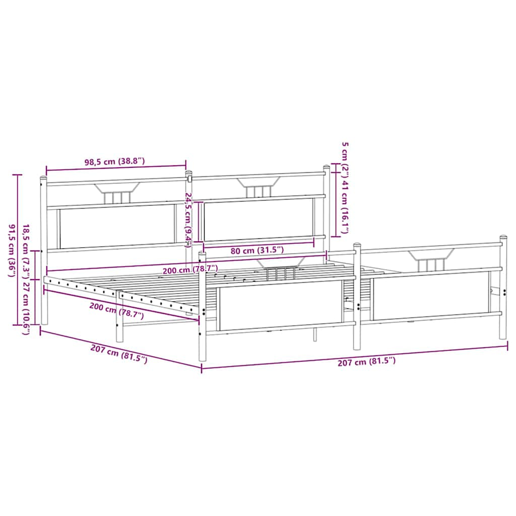 Cadre de lit en métal sans matelas chêne sonoma 200x200 cm - XIOS