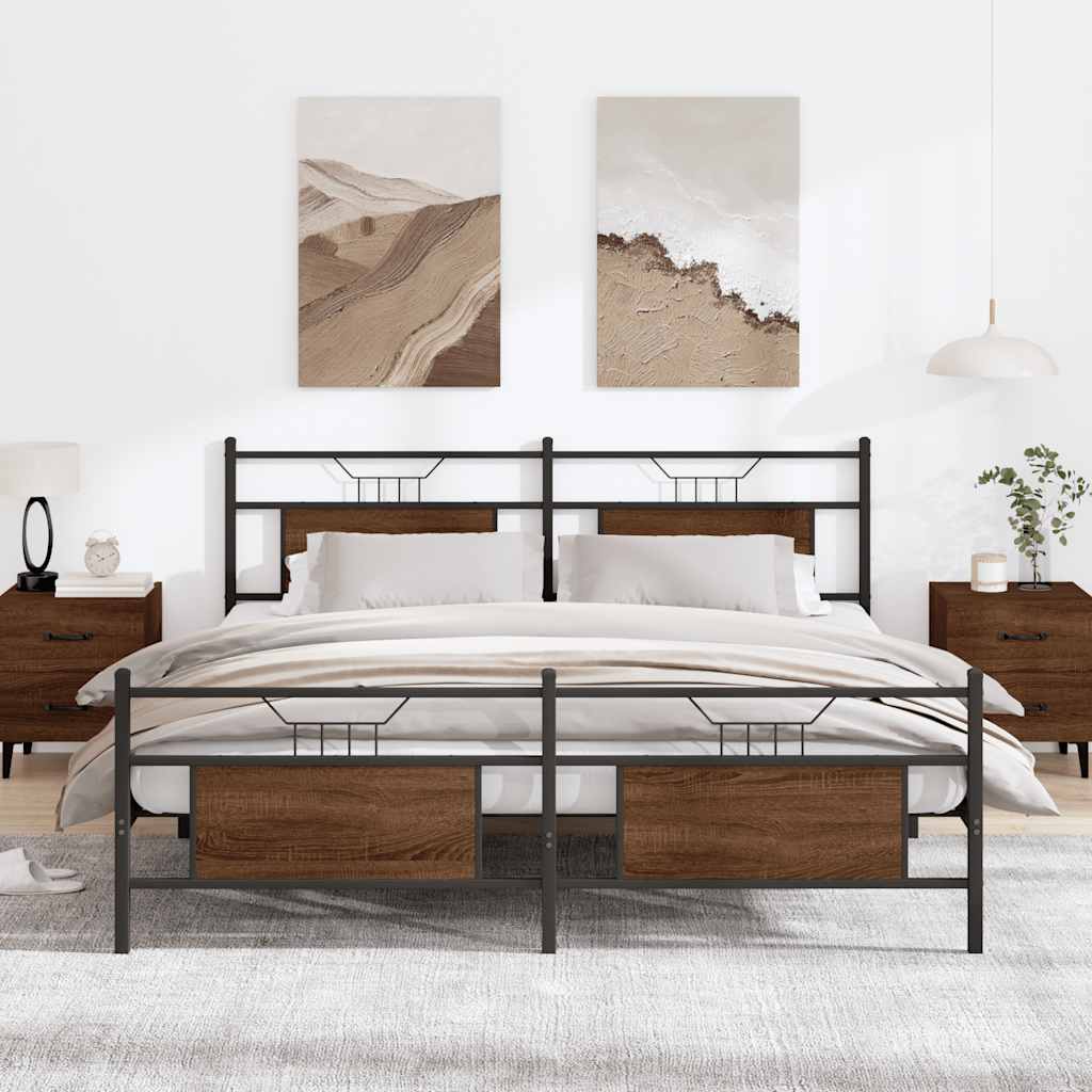 Cadre de lit en métal sans matelas chêne marron 160x200 cm - XIOS
