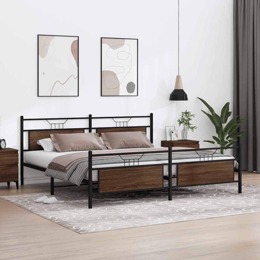 Cadre de lit en métal sans matelas chêne marron 193x201 cm - XIOS