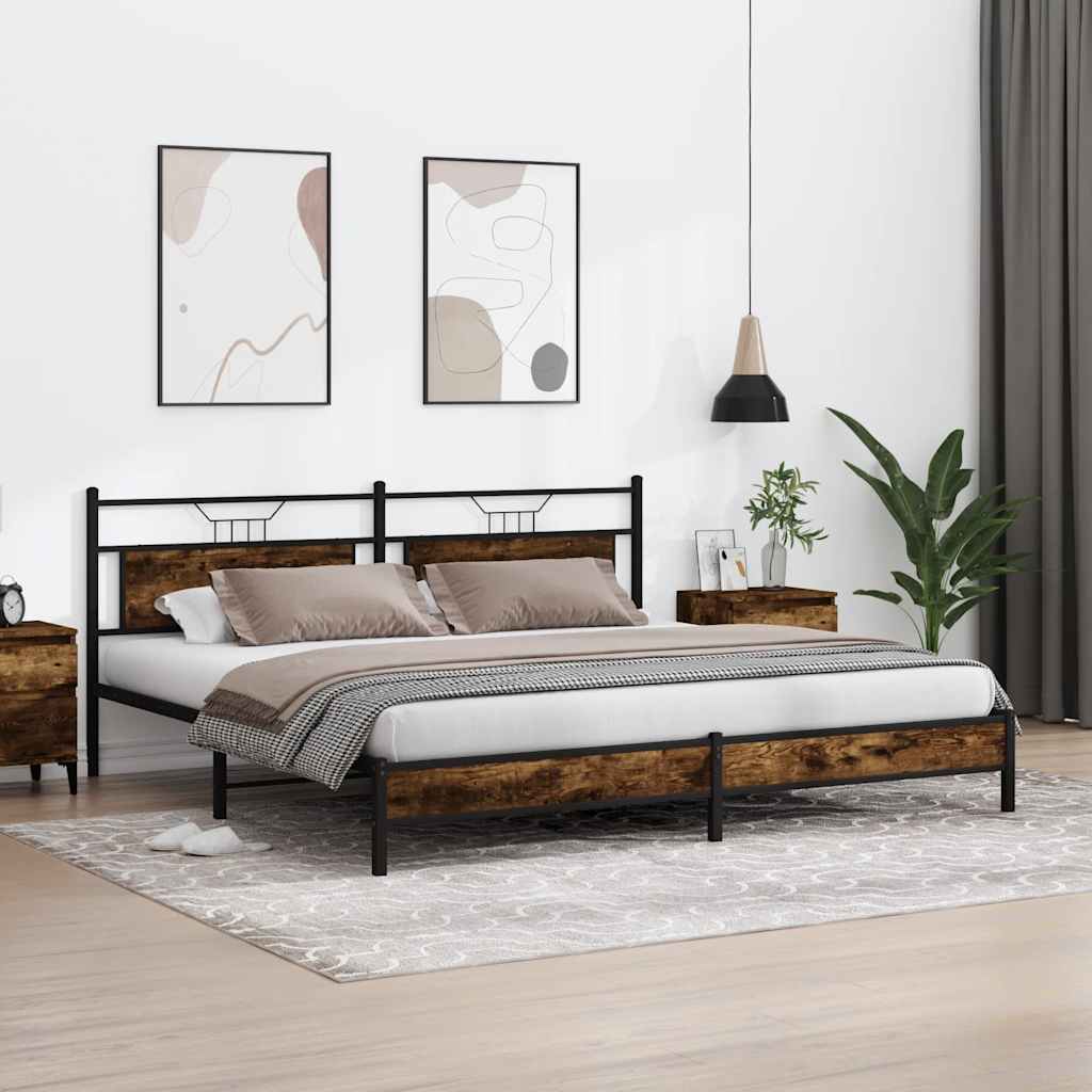 Cadre de lit en métal sans matelas chêne fumé 193x201 cm - XIOS