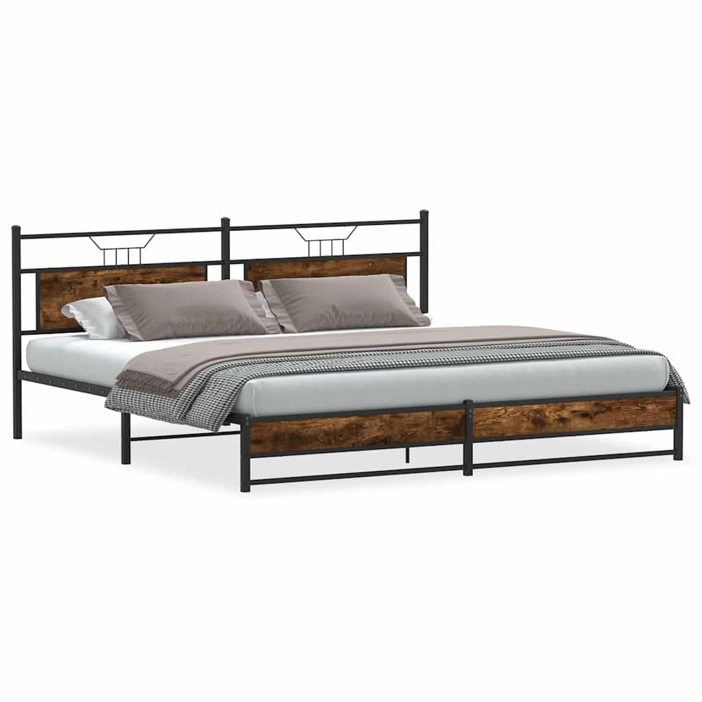 Cadre de lit en métal sans matelas chêne fumé 193x201 cm - XIOS