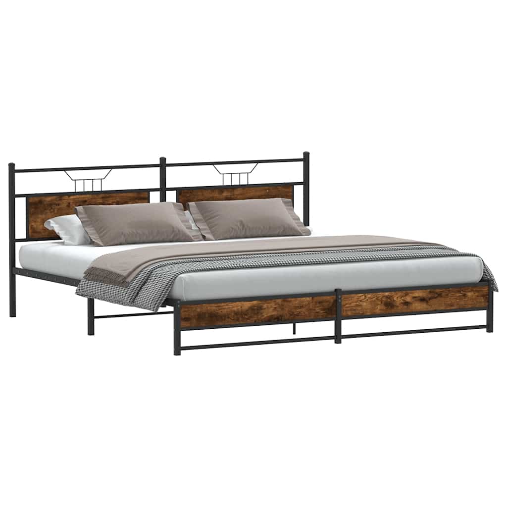 Cadre de lit en métal sans matelas chêne fumé 193x201 cm - XIOS