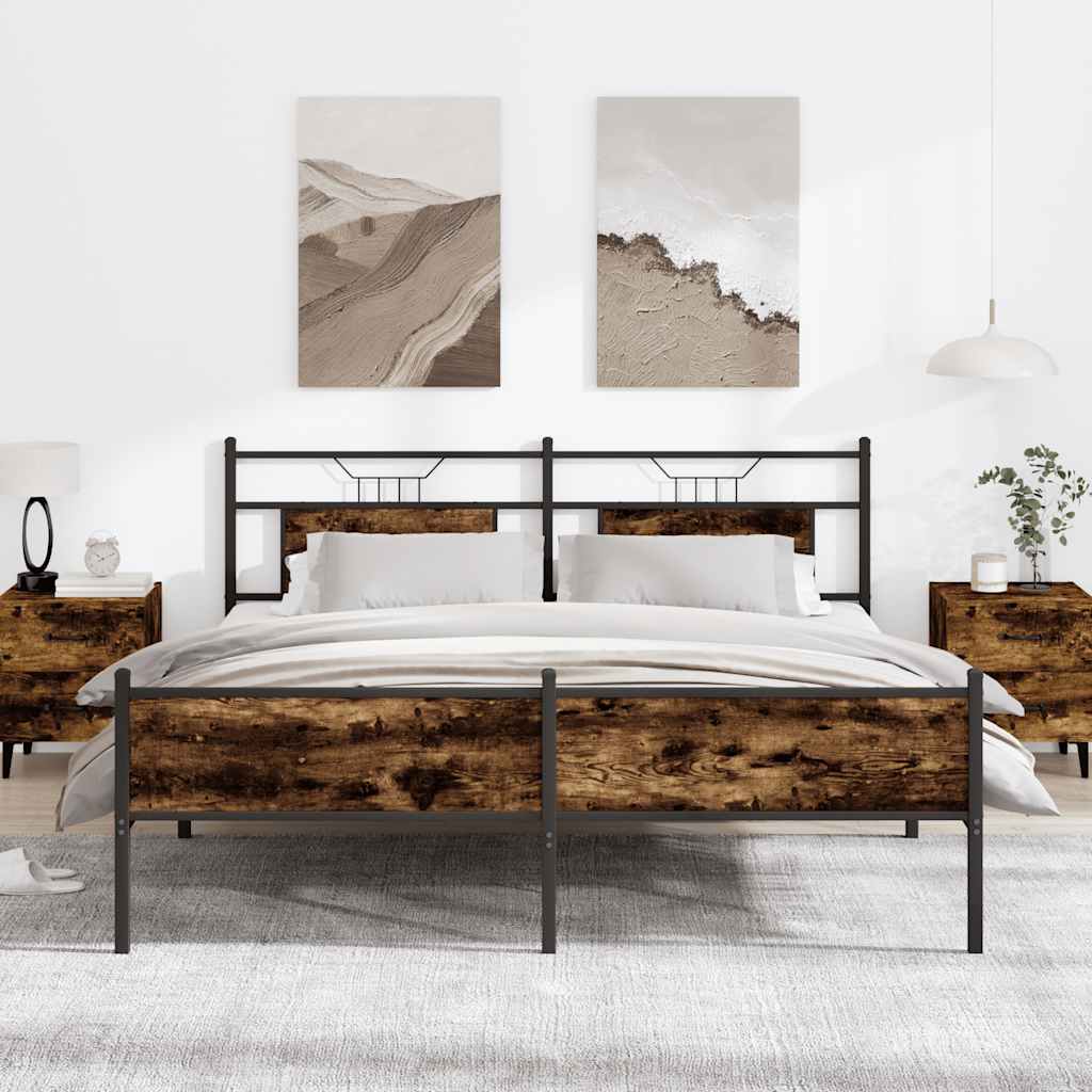Cadre de lit en métal sans matelas chêne fumé 160x200 cm - XIOS
