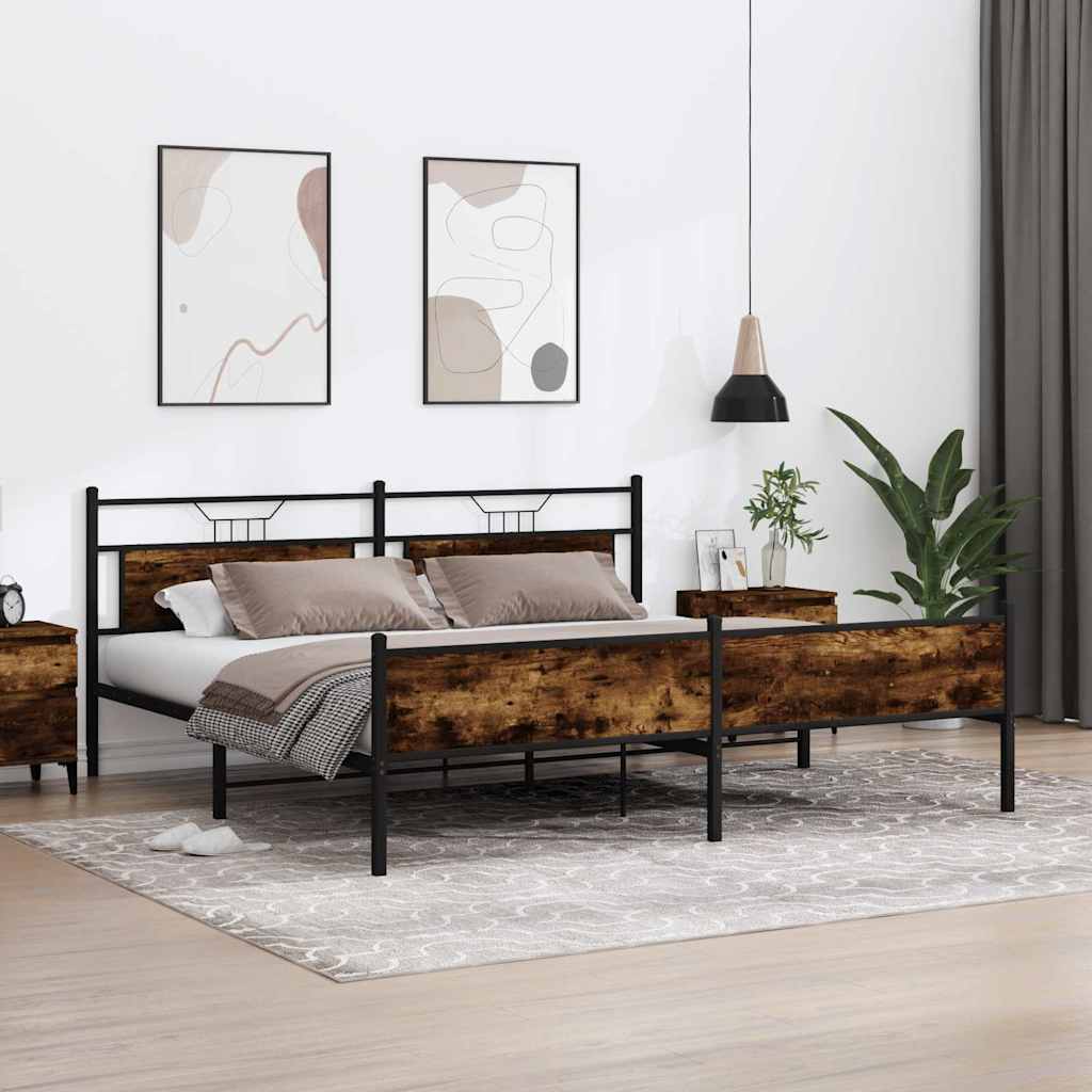 Cadre de lit en métal sans matelas chêne fumé 193x201 cm - XIOS