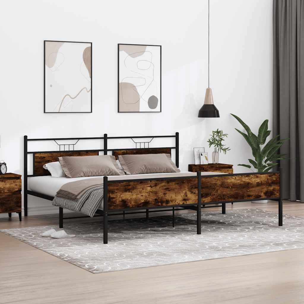 Cadre de lit en métal sans matelas chêne fumé 200x200 cm - XIOS