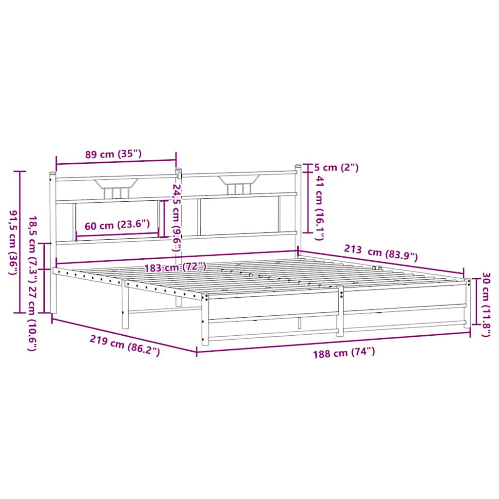 Cadre de lit en métal sans matelas chêne sonoma 183x213 cm - XIOS