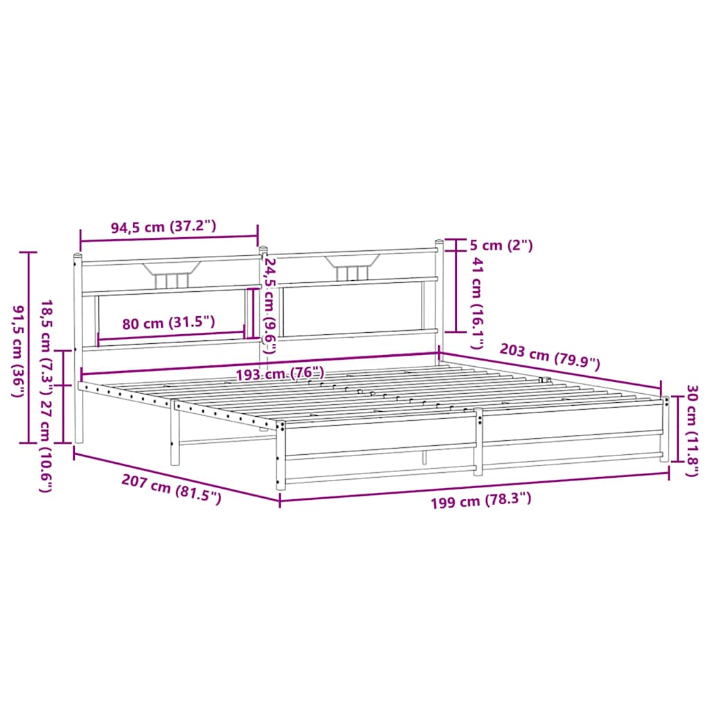 Cadre de lit en métal sans matelas chêne sonoma 193x201 cm - XIOS