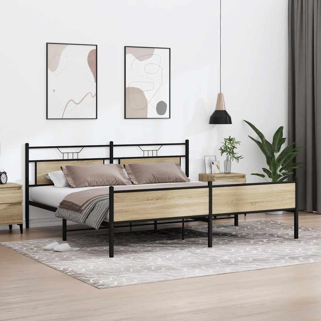 Cadre de lit en métal sans matelas chêne sonoma 193x201 cm - XIOS
