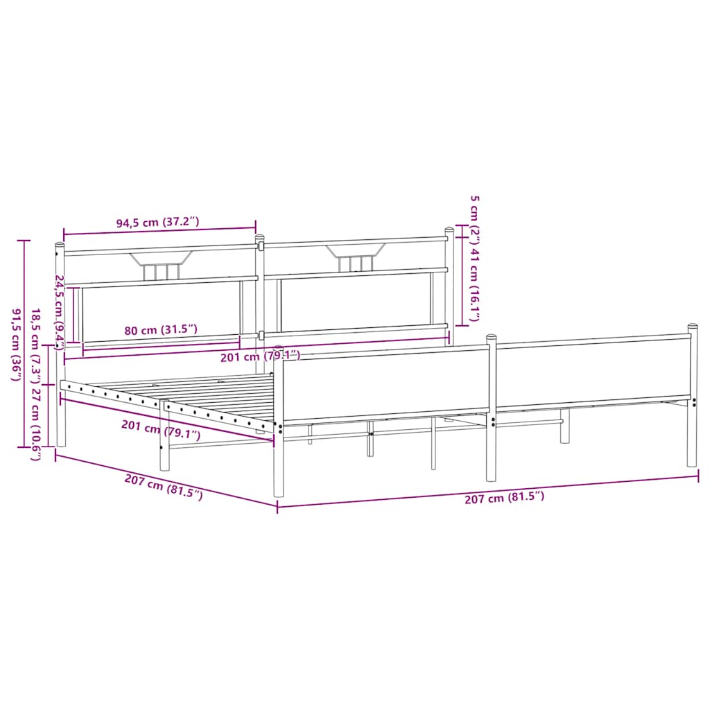 Cadre de lit en métal sans matelas chêne sonoma 200x200 cm - XIOS