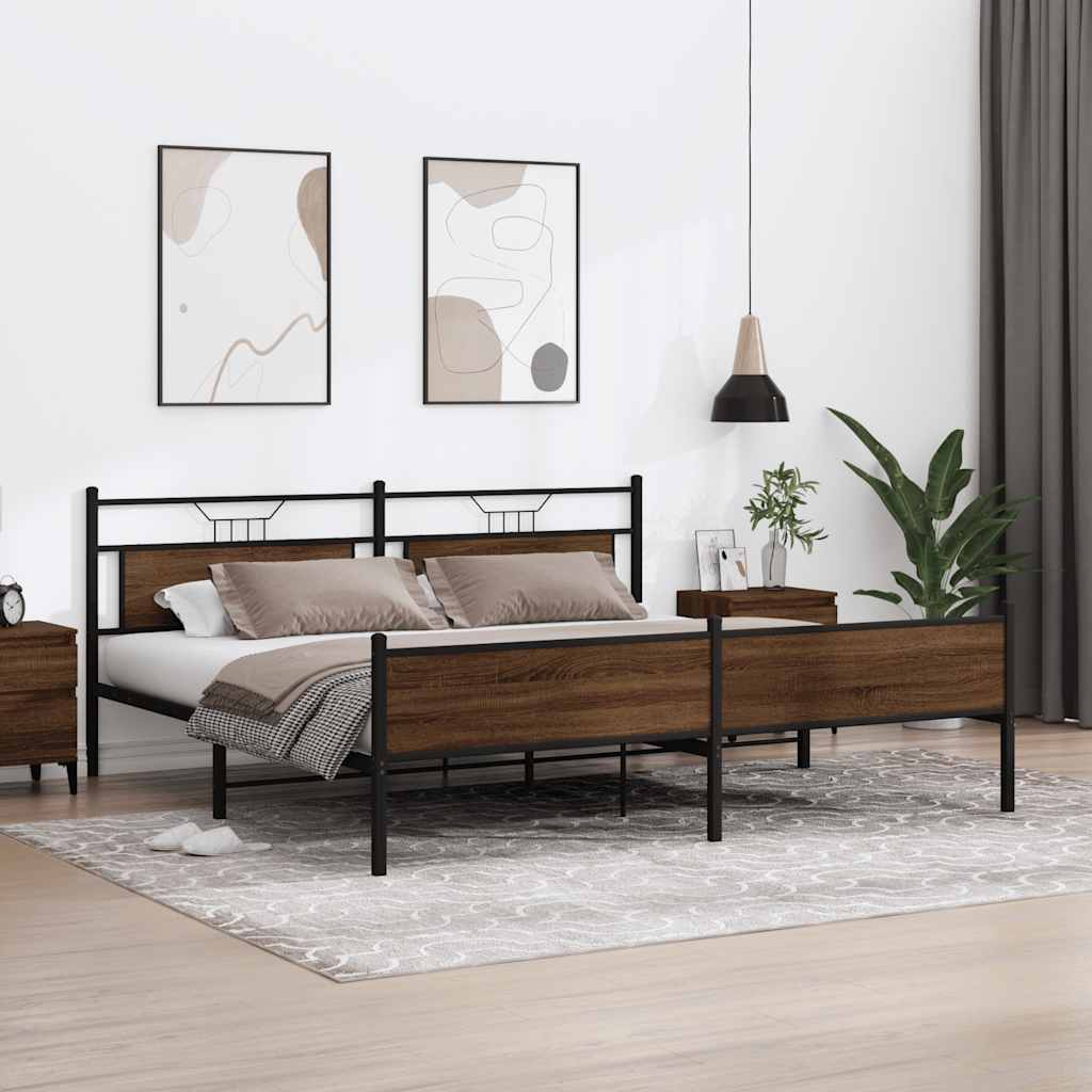 Cadre de lit en métal sans matelas chêne marron 200x200 cm - XIOS
