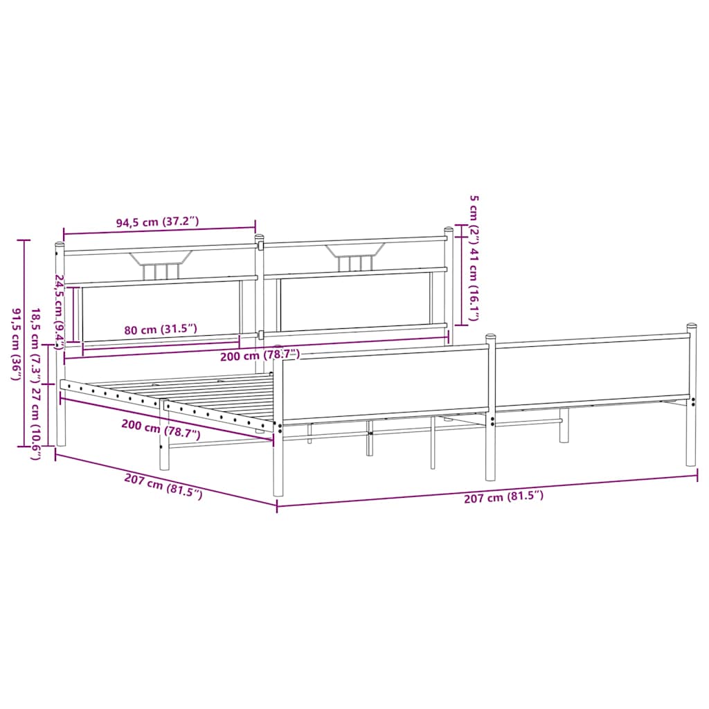 Cadre de lit en métal sans matelas chêne marron 200x200 cm - XIOS