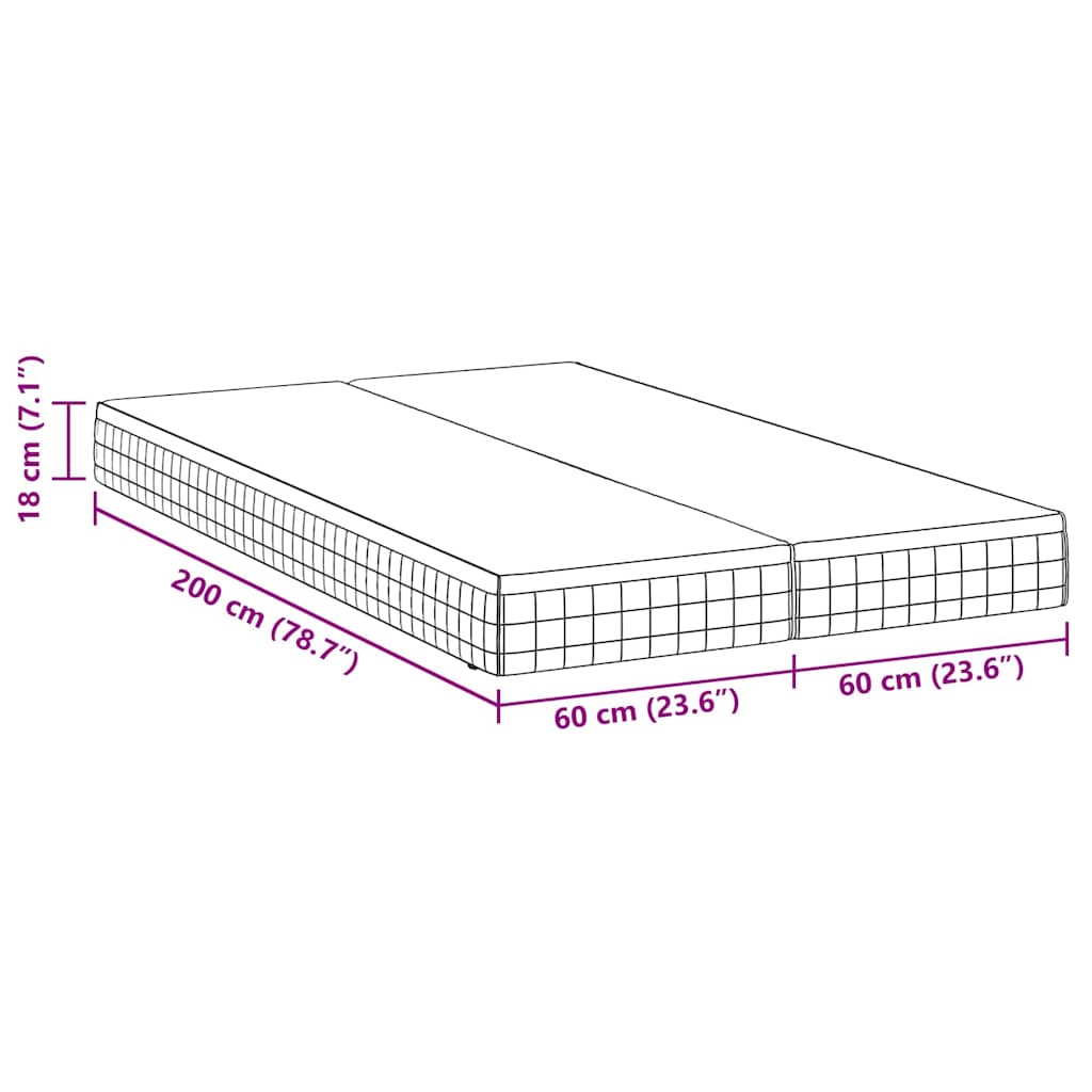 Matelas 2 pc Moyennement doux 60 x 200 cm Blanc et Gris