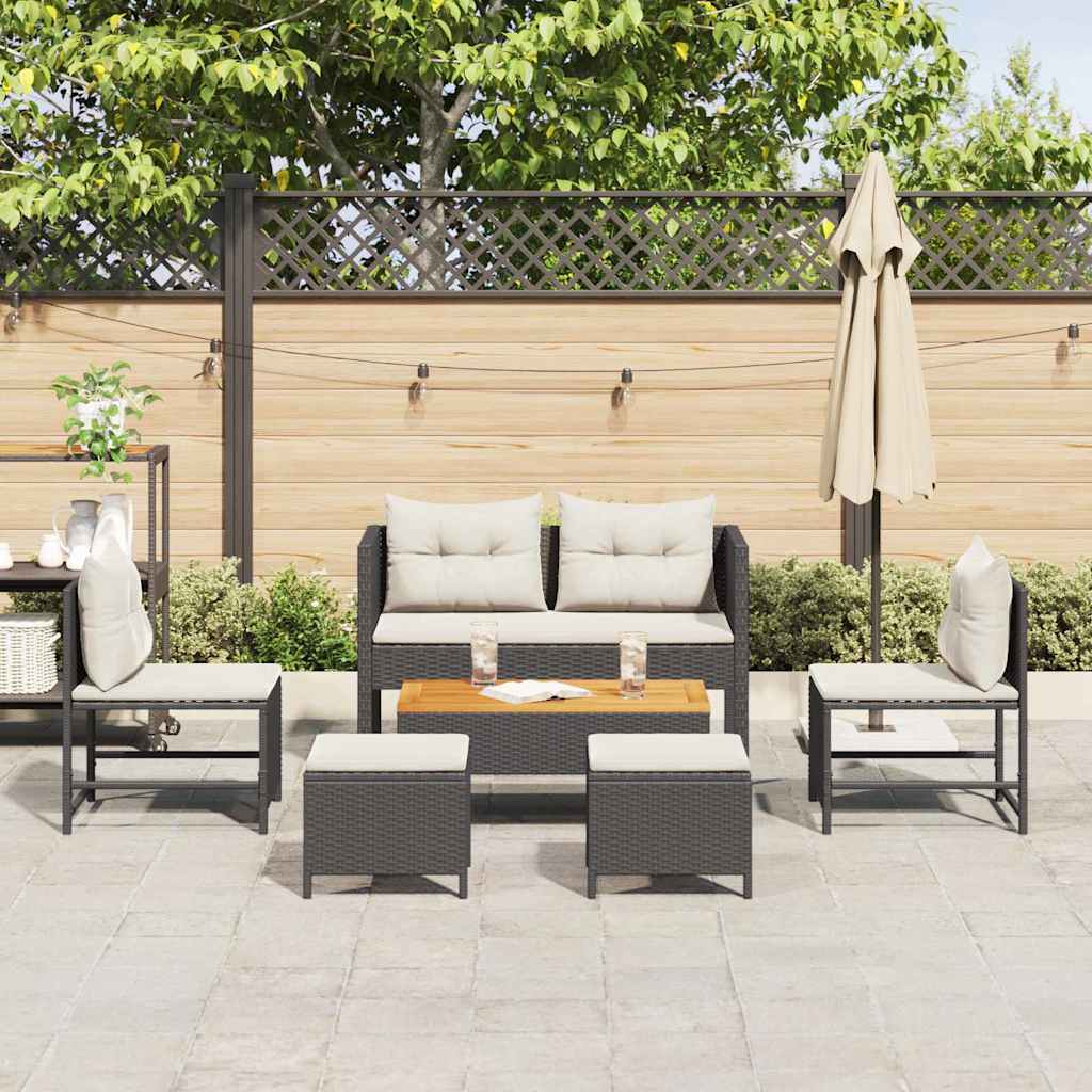 Ensemble de canapé de jardin 6 pcs Noir et Crème polyrotin - XIOS