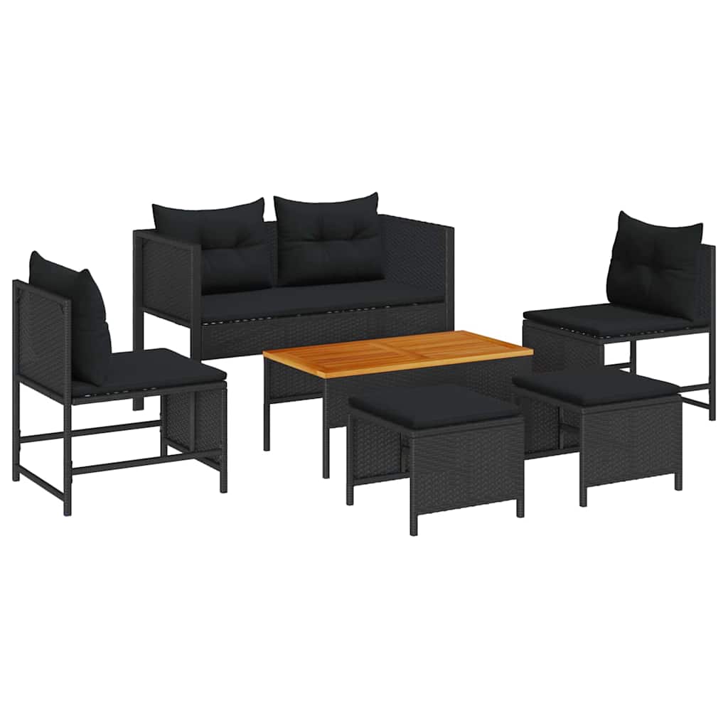 Ensemble de canapé de jardin avec coussin 6 pcs Noir polyrotin - XIOS